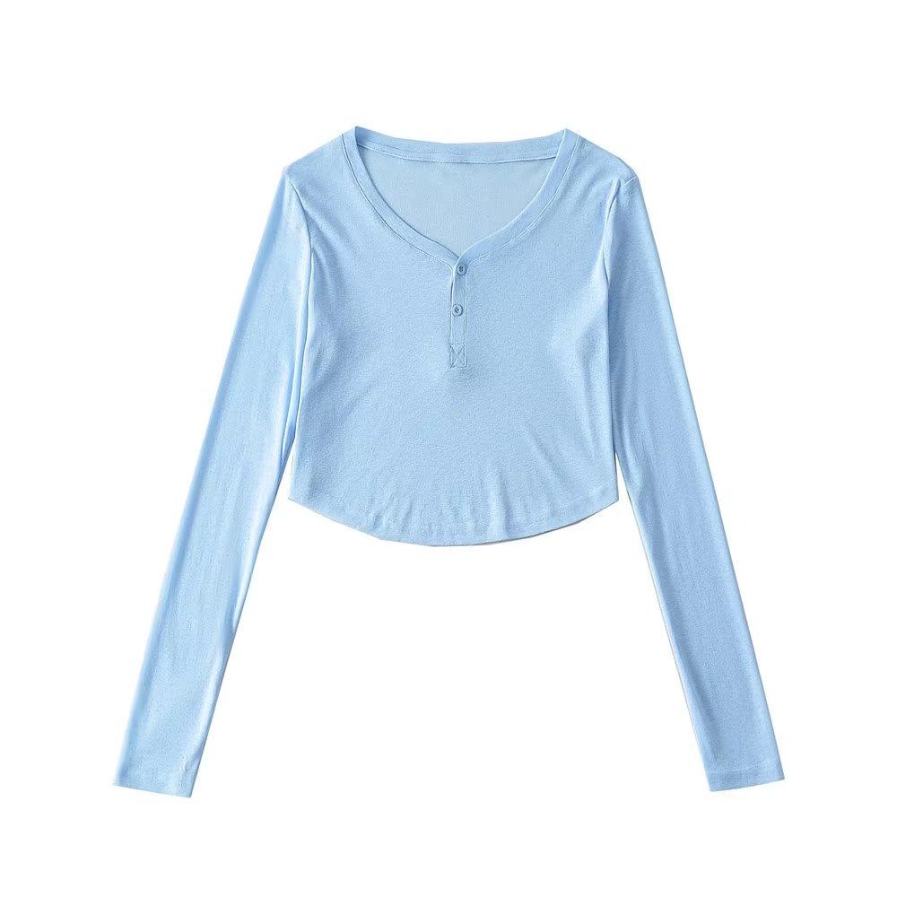 Trendy Women's High Waist Crop Top with Thin Long Sleeves - Summer Sunscreen Top
