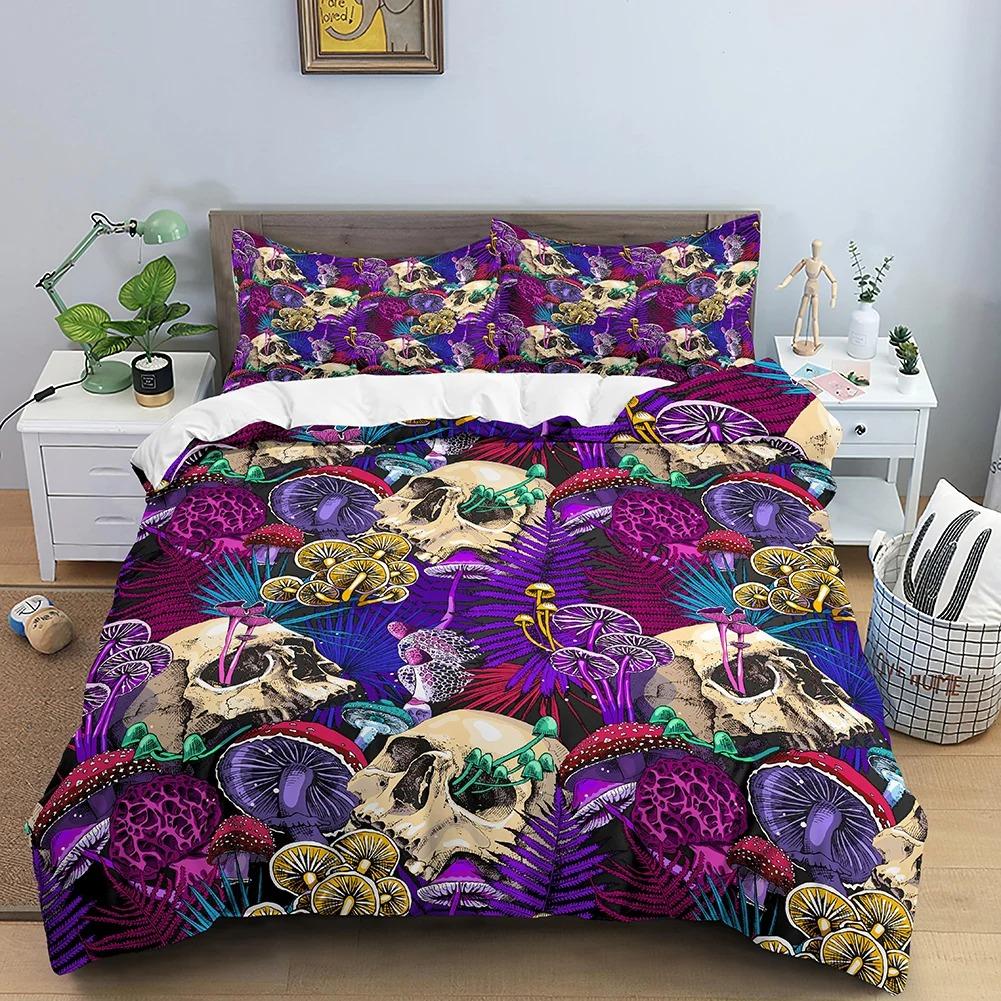 Sada ložního prádla s houbami Psychedelická měkká sada povlaku na přikrývku Fialový povlak na přikrývku Plná Velikost King Queen 2/3ks Polyesterový povlak na přikrývku