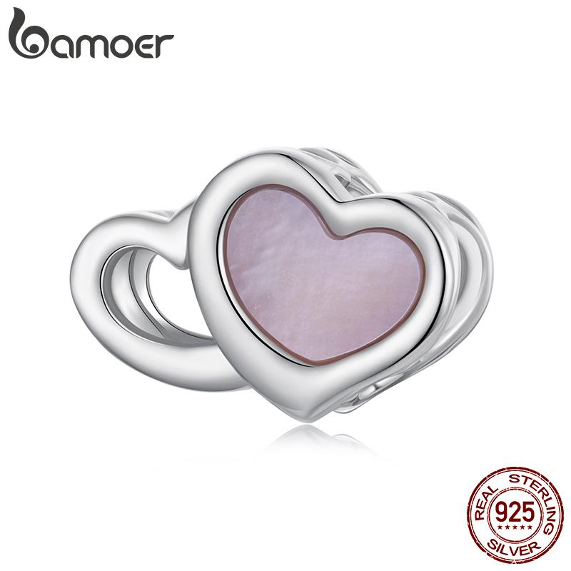 AMOER Solid 925 Srebro Sterling Różowe Serce Charm Koralik pasuje Oryginalna Bransoletka i Naszyjniki Biżuteria Bamoer Infinity Love Charm