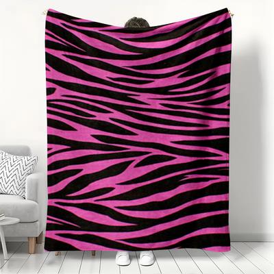 Pink Zebra Print Flannel Blanket, Bold Animal Stripe Pattern Throw, Soft Cozy for Fashion Lover Home Decor, Warm Sofa Couch Gift
