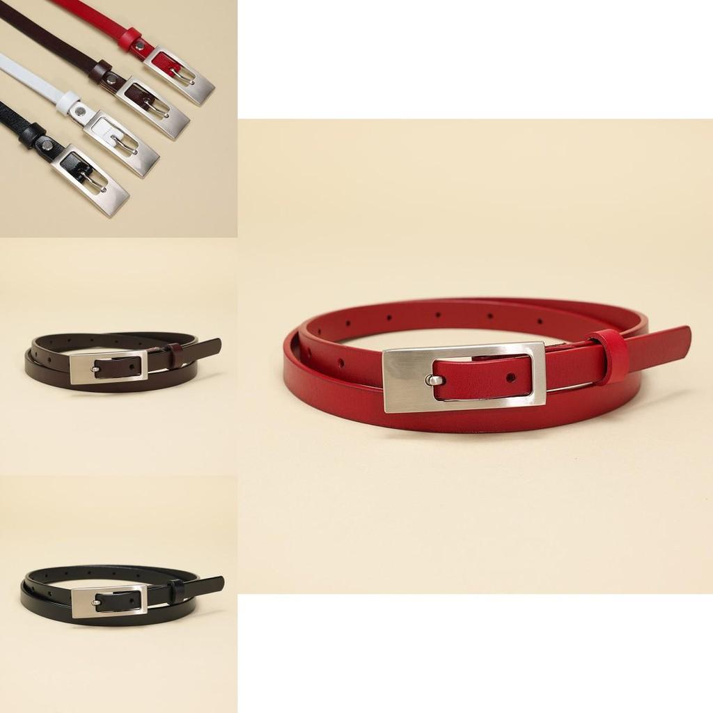 Simple Solid Color Silver Buckle Decoration Women Slim Waist Belt For Work And Fashion Outfits