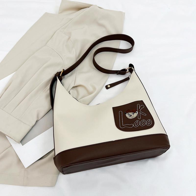 Trendy Black/brown/beige Pu Tote Bag With Stitching Detail Women s Retro Shoulder Bag бежевый