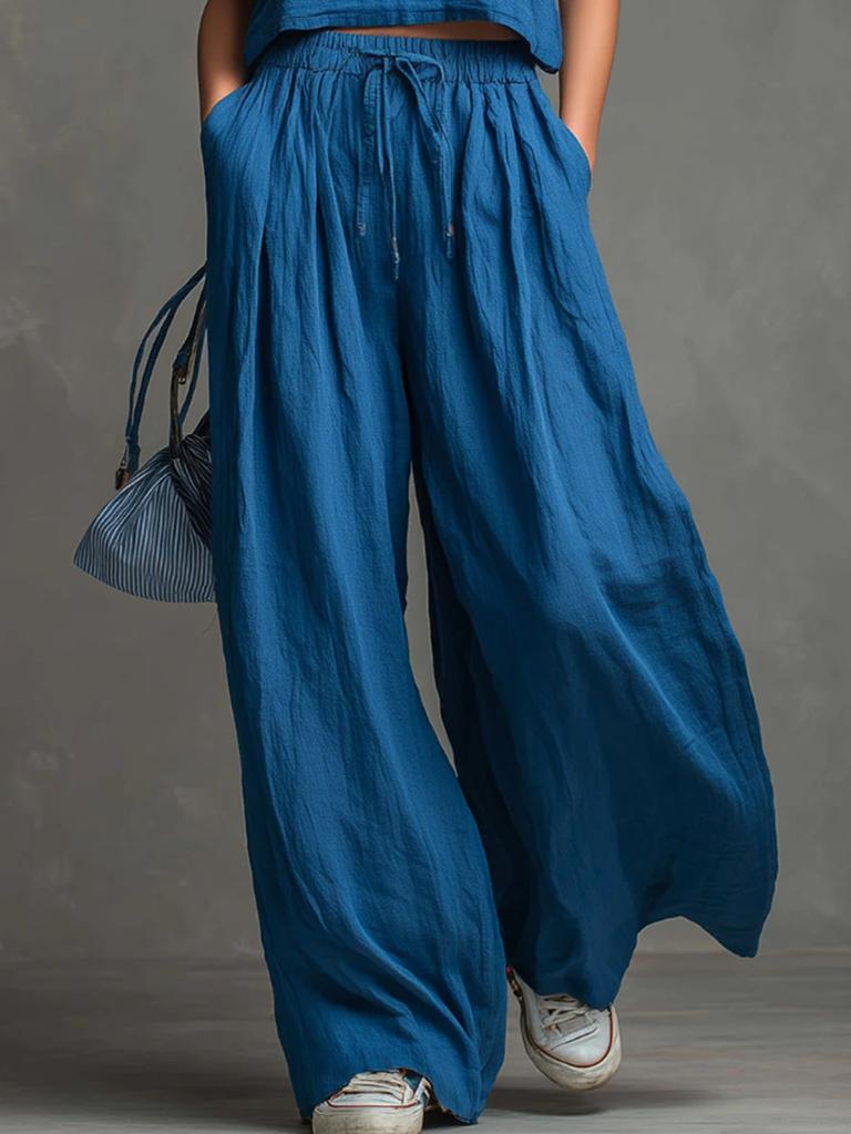 Women's Casual Set Strappy Top Wide Leg Pants Two Piece Outfit for Women