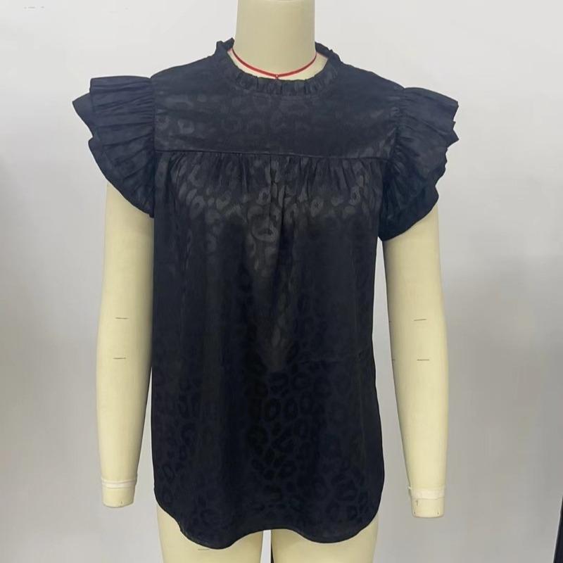 Summer New Fashion Leopard Printed Casual Shirts Women Summer Tops Flying Sleeve Slim Fit Casual Blouse for Women Elegant Solid Pullover Shirt 26626