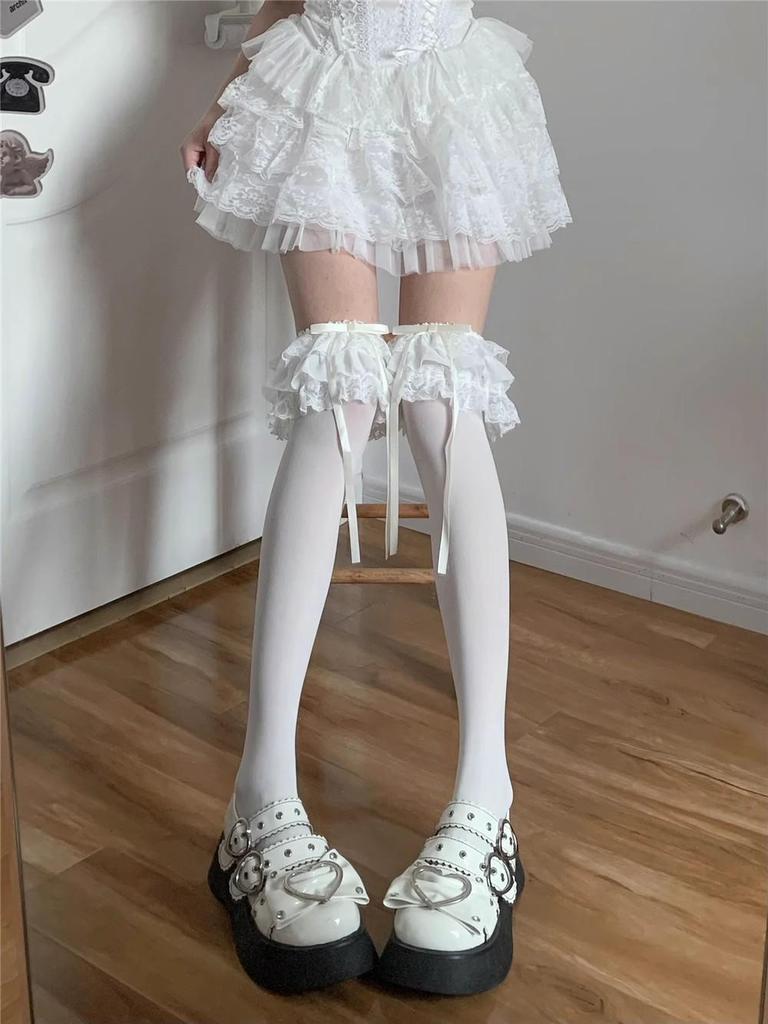 Lolita White Lace Bow Over-the-Knee Velvet Socks