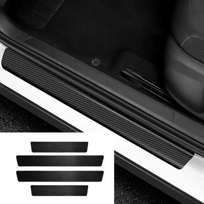 4 peças Adesivos Protetores de Placa de Porta de Carro Espessos Couro de Fibra de Carbono Adesivo de Carro Cobertura de Soleira Anti-Arranhões