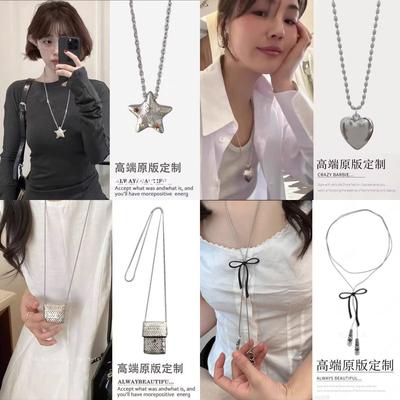 Sweet and Simple Pull-out Bow Necklace Niche Design Sweater Chain Accessories 2025 New Versatile Accessories