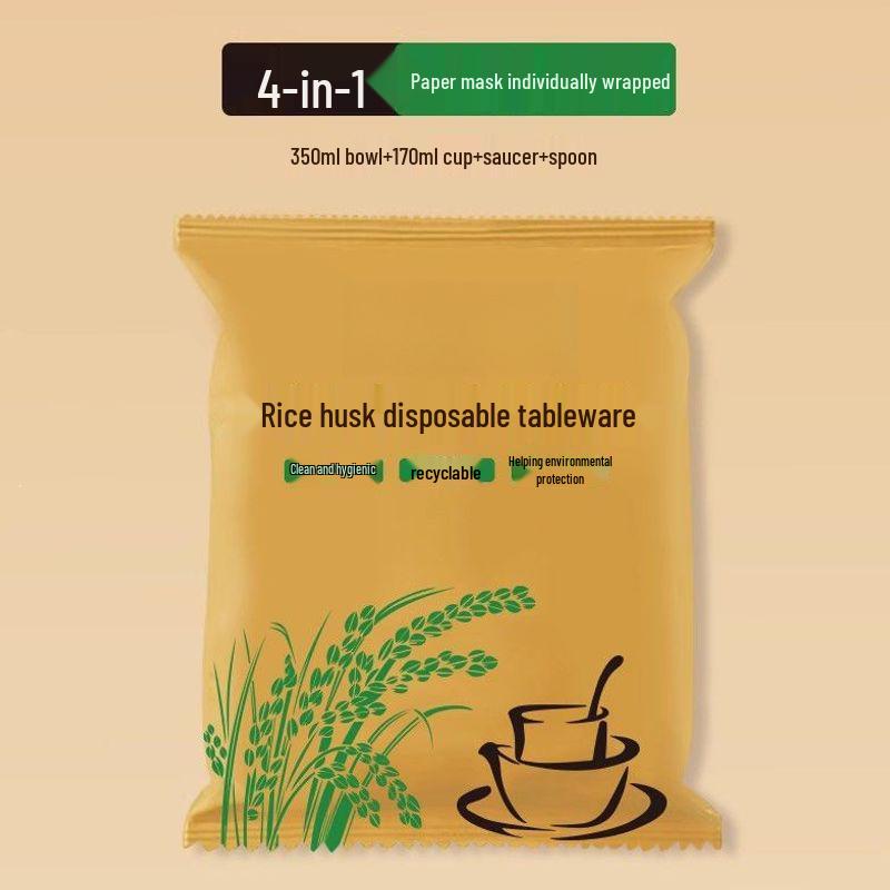 Eco-Friendly Rice Husk Tableware Set: Includes Bowl, Chopsticks, Dinner Plate, Dish, and Paper Plate.