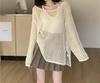 Women's Summer Hollow Mesh Knit Top - Loose Fit, Long Sleeve, Sun Protection