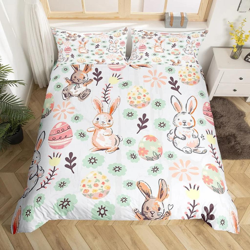 Comforter Kids Bedding Cartoon Rabbit Queen Woodland Animals Comforter Botanical Boys Girls Bedroom Decor