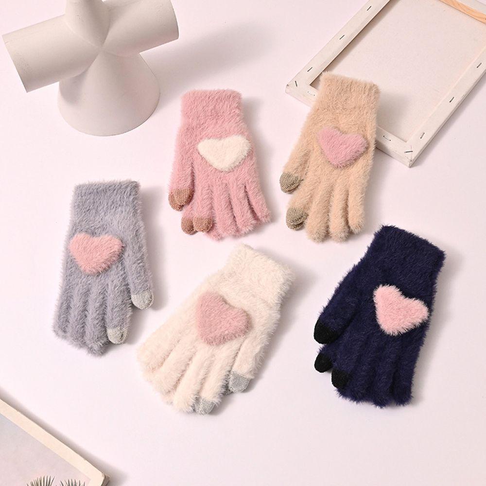 

Winter Solid Color Outdoor Windproof Keep Warm Plush Female Gloves Full Finger Gloves Thick Mittens grey