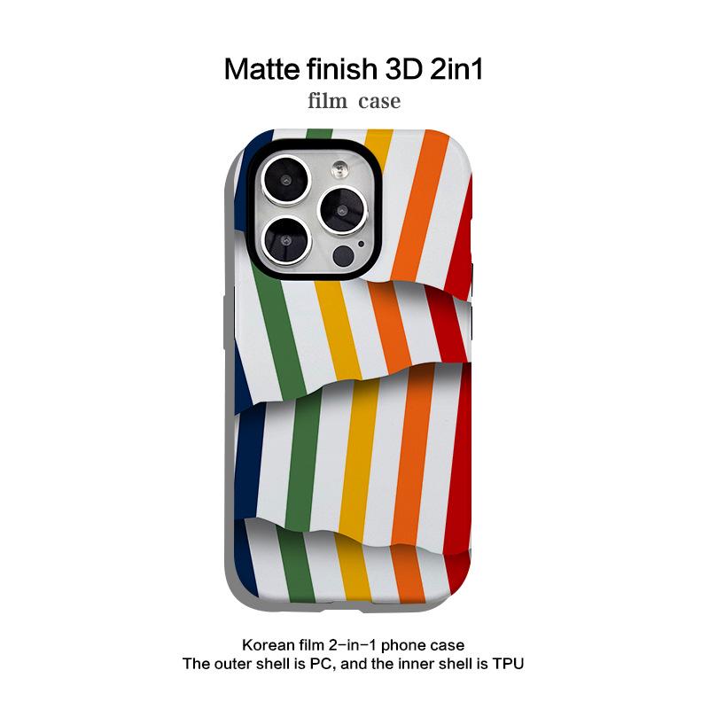 Striped Two-in-One Phone Case, Compatible with Apple 14/15ProMax/16, Korean Style