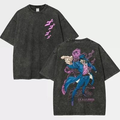 Anime JoJo's Bizarre Adventure Joutarou Kuujou Graphic T Shirt Men Clothing Cotton Tshirt Vintage Washed Tee Harajuku T-shirt