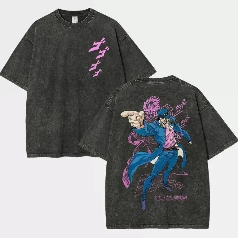 Anime JoJo's Bizarre Adventure Joutarou Kuujou Graphic T Shirt Men Clothing Cotton Tshirt Vintage Washed Tee Harajuku T-shirt