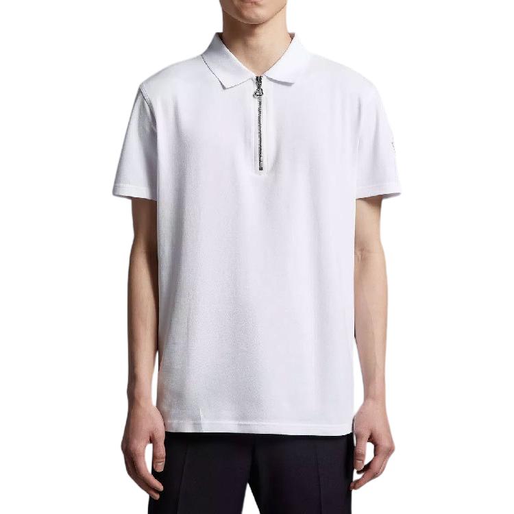 Moncler Monochrome Half-Zip Fitted Short Sleeve Polo Shirt Men tops White I10918A00008899P0001