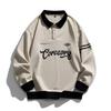 Herren Oversized Kontrastfarben Revers Sweatshirt Frühling Hip Hop Streetwear Sweatshirt Harajuku Baseball Uniform Hoodie Herren