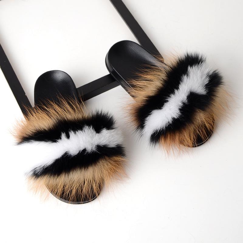 New Girls Fur Slippers Sandals Shoes Soft Luxury Women Lady Slides