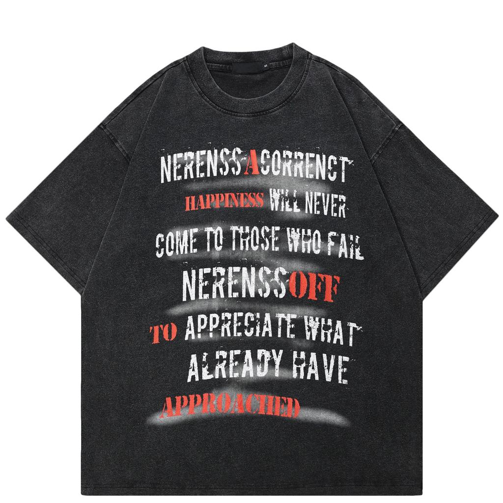 2024 Streetwear Bokstaver Grafisk Unisex T-skjorte Bomull Vasket Svart T-skjorte Unisex Topper T-skjorter Sommer Kortermet T-skjorte