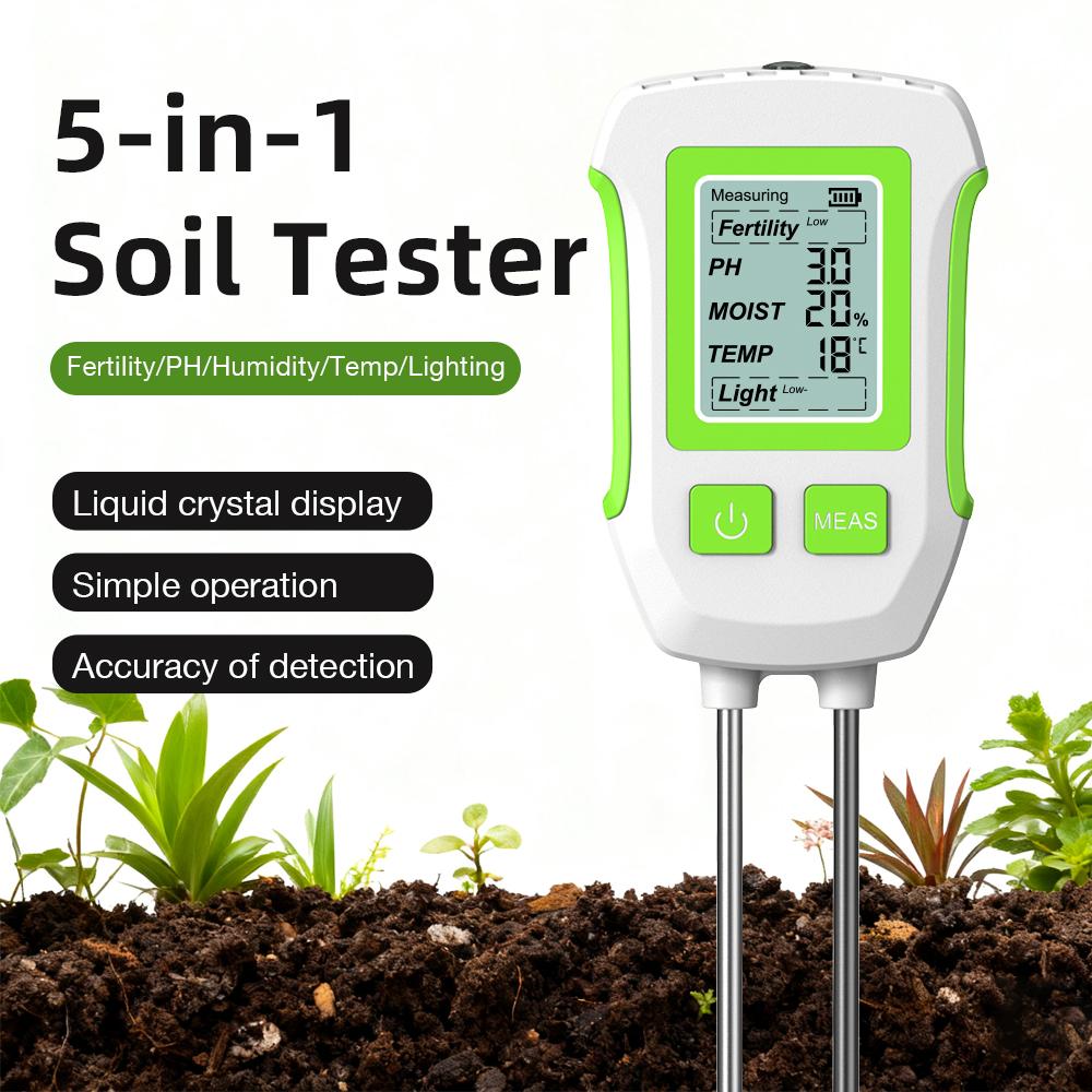 Handheld 3/5 In 1 Soil Tester LCD Display Soil Analyzer PH/Temperature/Moisture/Sunlight/Fertility Meter for Flower Plants