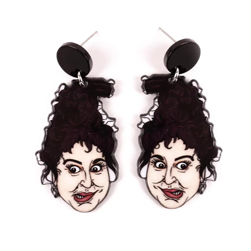 

Scary Witch Lady Acrylic Halloween Earrings for Women Creative Funny Cartoon Wear Hat Skull Dangle Earring Gothic Jewelry Gifts