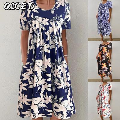 Fashion Summer Spring Short Sleeve O-Neck Casual Dresses