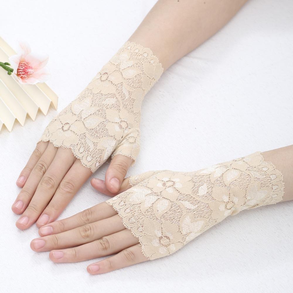 1 Pair Elastic Lace Gloves Flower Pattern Bridal Gloves Vintage Mesh Gloves for Women