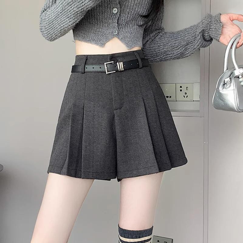 2024 A/W High Waist Woolen Pleated Wide-Leg Shorts - Casual, Versatile, Simple A-Line Design