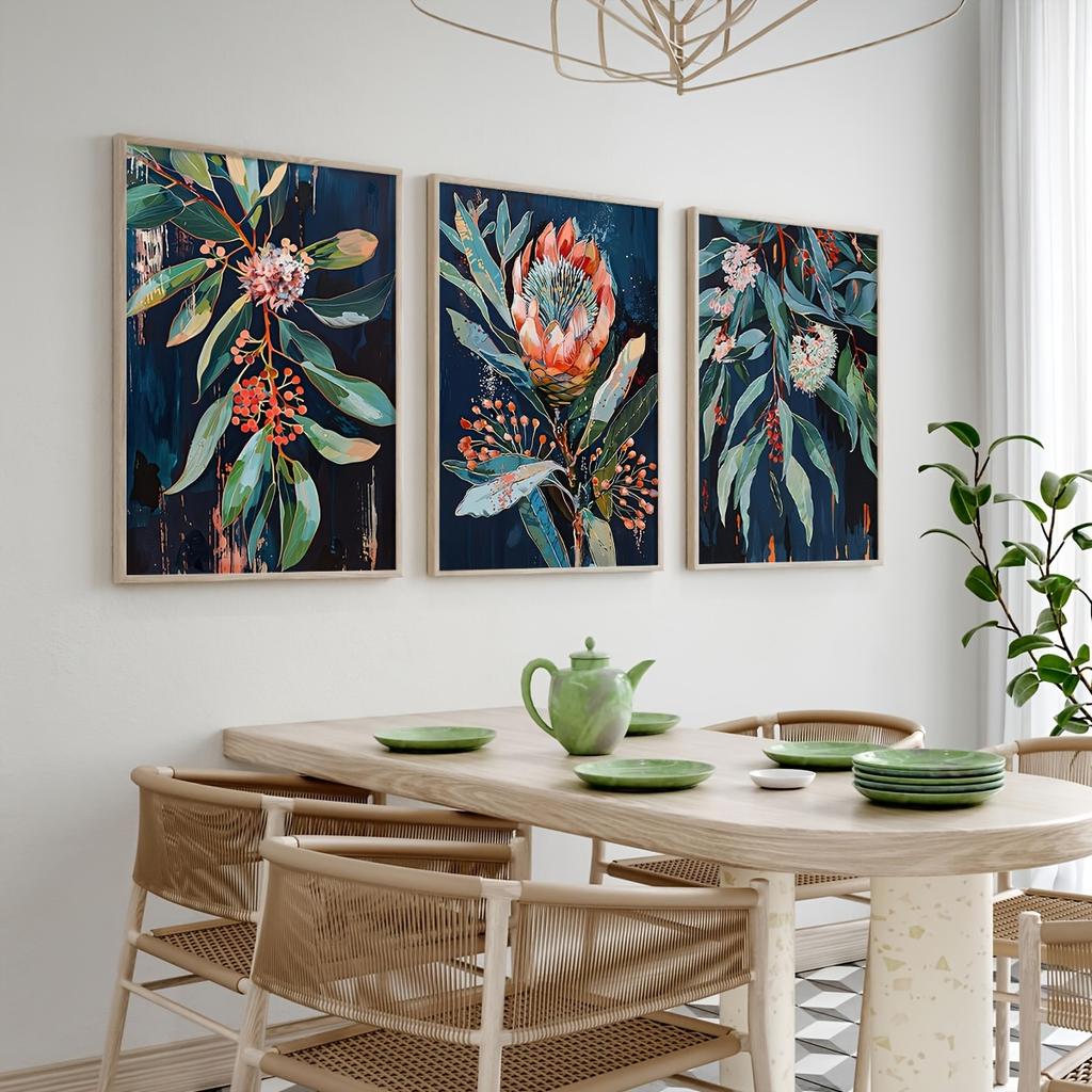 3 Pieces of Frameless Retro Flowers, Plant Wall Art, Flower Posters, Retro Wall Decoration, Living Room Bedroom Wall Decoration