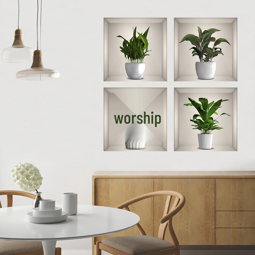 3D Green Plant Potted Wall Sticker: Waterproof, Self-Adhesive Decoration for Living Room, Bedroom, Entryway - Hides Blemishes and Fills Holes
