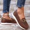 European and American Large-size Loafers Women's Spring New Round Head Metal Buckle Comfortable Foot Shoes Women's Shoes