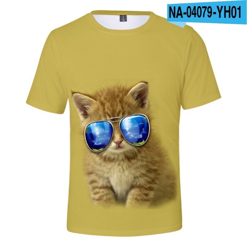 Children's Cat Adult 3D Printed Short Sleeve Men's Street Trend 3D Color Printed Short Sleeve T-shirt Tops & T-shirts (men’s)