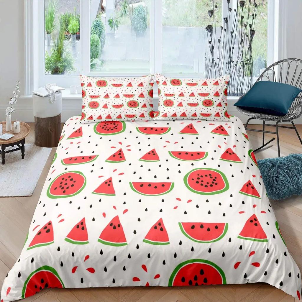 Red Watermelon Duvet Cover Watermelon Peel Summer Fruit Slices Patterned Teens Children Green Polyester Quilt Cover Decorations