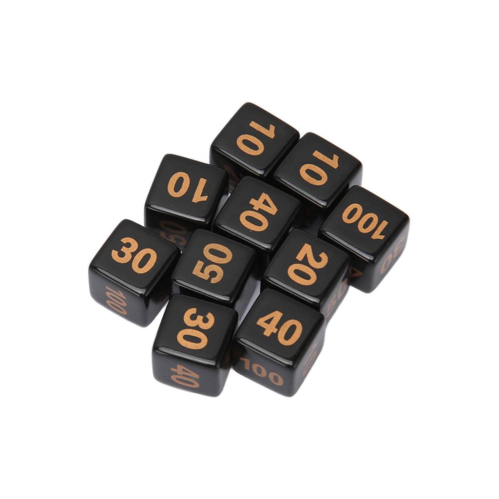 10Pcs Dice Set Plastic Right Angle 6 Sided Numbers Dice for Game Desktop Education Black