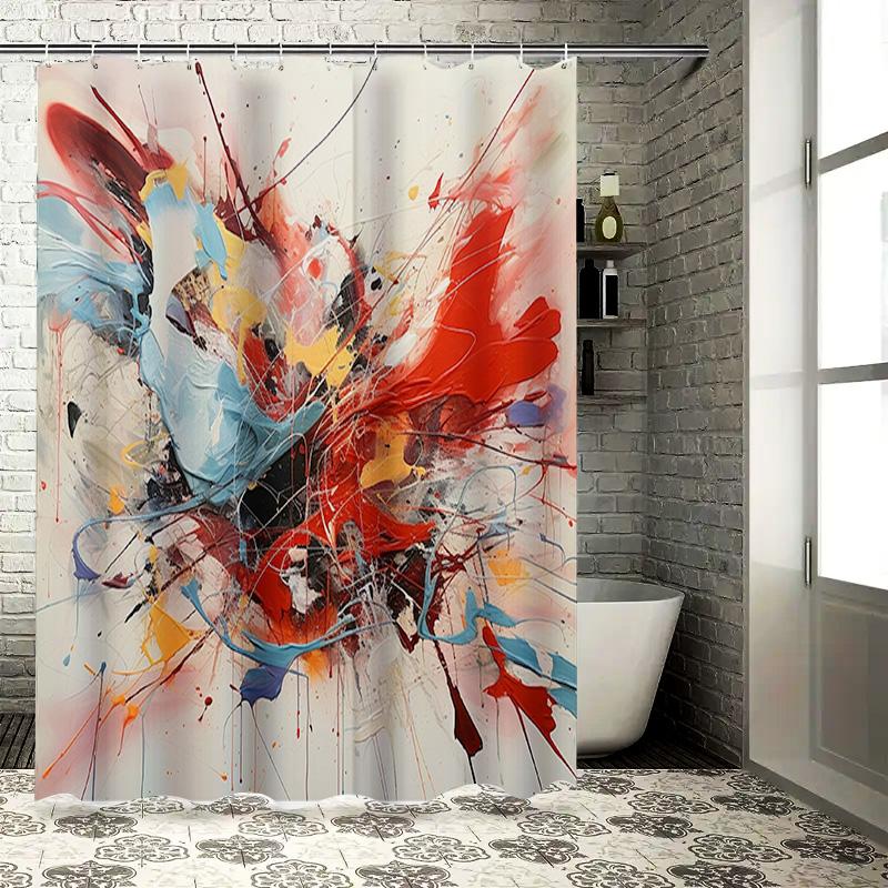 

Colorful Splatter Bath Curtain Extra Long Shower Drapes With Hooks For Bathroom Decorations W60H190(CM)-1 Pcs