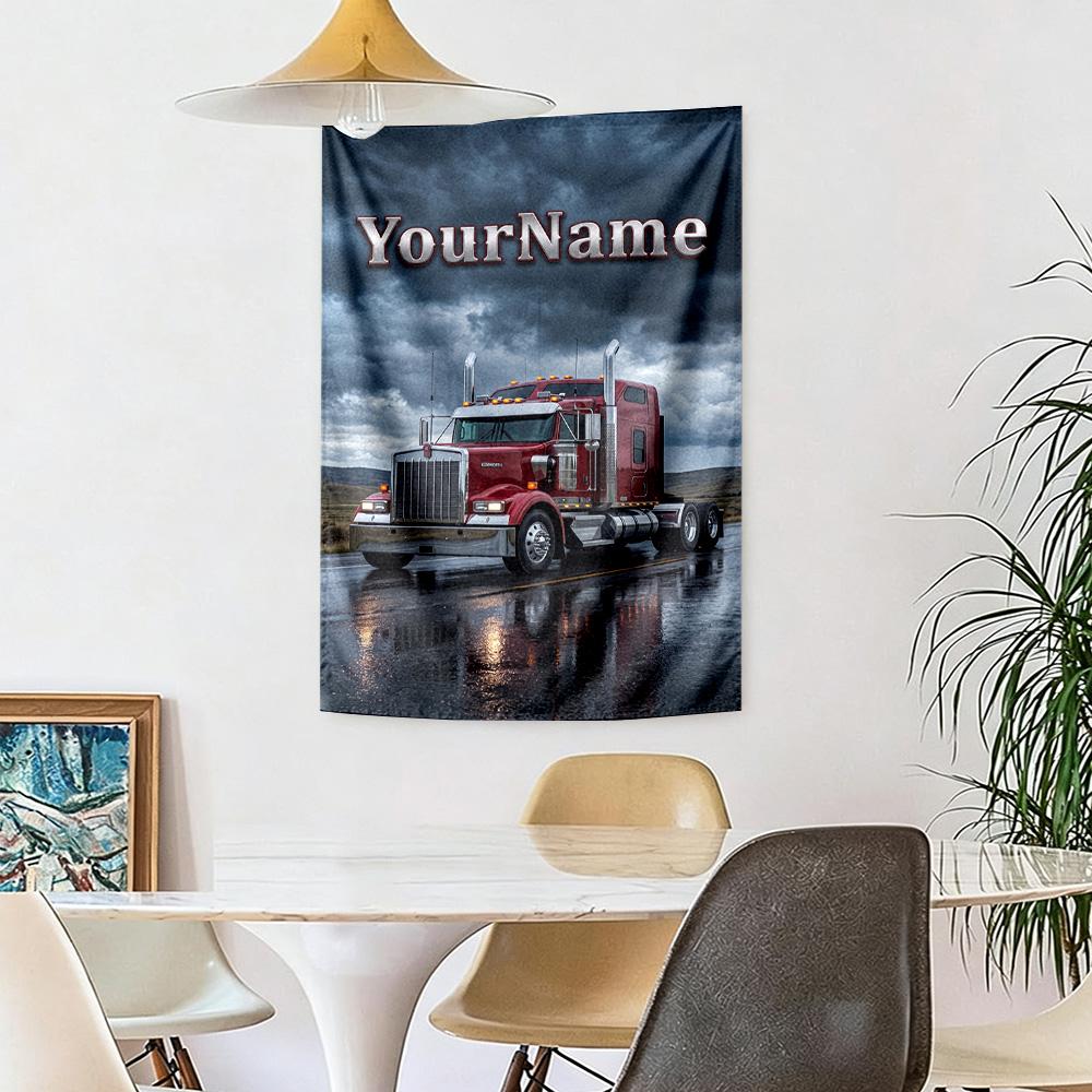 Peterbilt Heavy Trucks Custom Your Name Wall Decor Tapestry Art For Pet Memorial Birthdaywedding Party Backdrop Family Gift