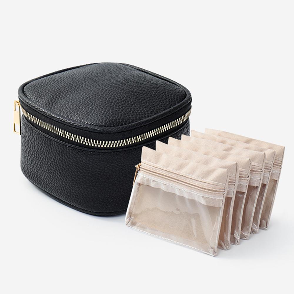 

Leather Jewelry Box, Earrings, Necklace Accessories, Portable Packaging And Storage Box, Leather Jewelry Dust Bag чёрный