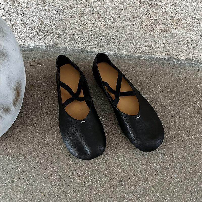 Ballerine con Cinturino Incrociato Scarpe Piatte Estive Traspiranti Ballerine Mary Jane Vintage in Pelle Morbida