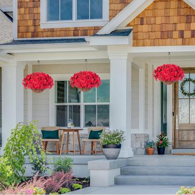 Yousheng 1/2Pcs Hanging Artificial Bougainvillea Speetabilis with Coconut Palm Flower Basket UV Resistant Fake Flower Indoor Outdoor Faux Bloom