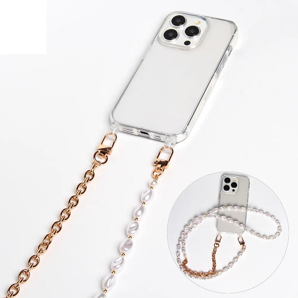 Luxus Koreanisches Crossbody Lanyard Halskette Perlenkette Handyhülle Für 16 12 13 14 15 Pro Max Transparente Hülle mit Band