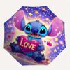 Stitch,Love Heart Fully automatic themed umbrella   8 ribs durable iron frame, tri fold compact design, perfect as a gift, travel umbrella,