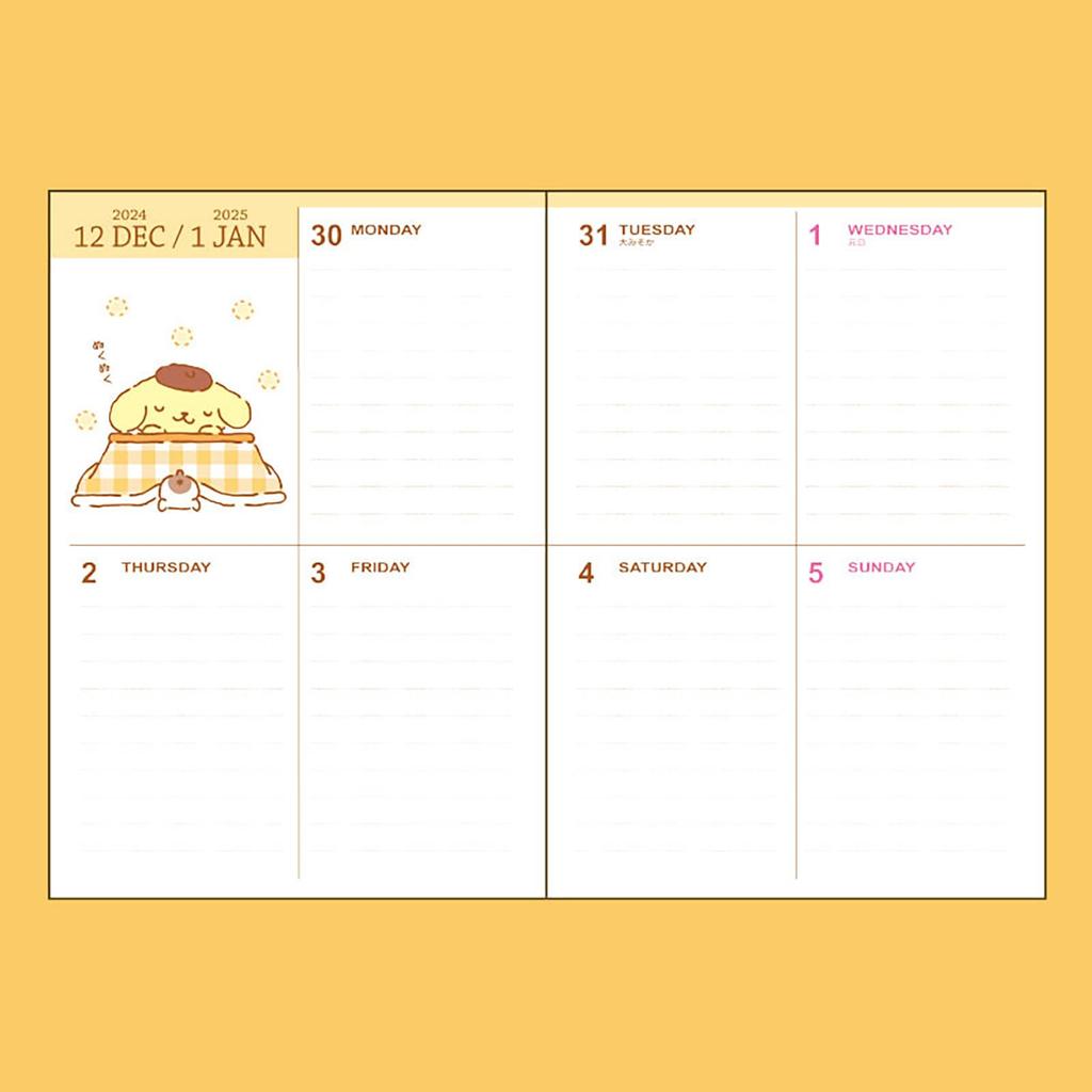 Sanrio B6 Diary Pompompurin 2025 Planner October with Schedule Stickers and 456331 (Block Type) (Starts 2024) Bookmark,