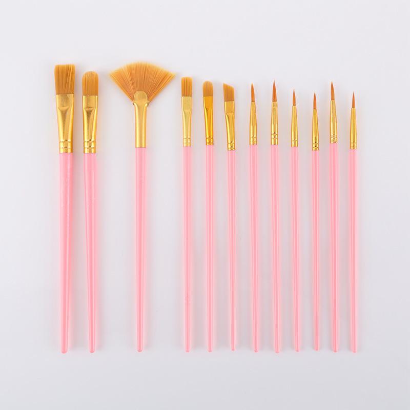 12-Piece Nylon Bristle Brush Set for Gouache, Acrylic, and Watercolor - Children's DIY Painting