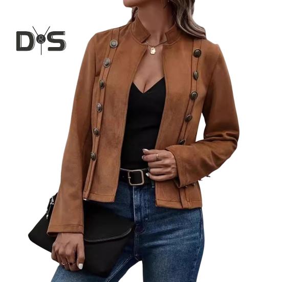 Frühlings- und Herbstmantel für Damen, zweireihig, Stehkragen, Knöpfe, schmale Passform, lange Ärmel, Strickjacke im Retro-Stil, Outdoor-Jacke für den Alltag