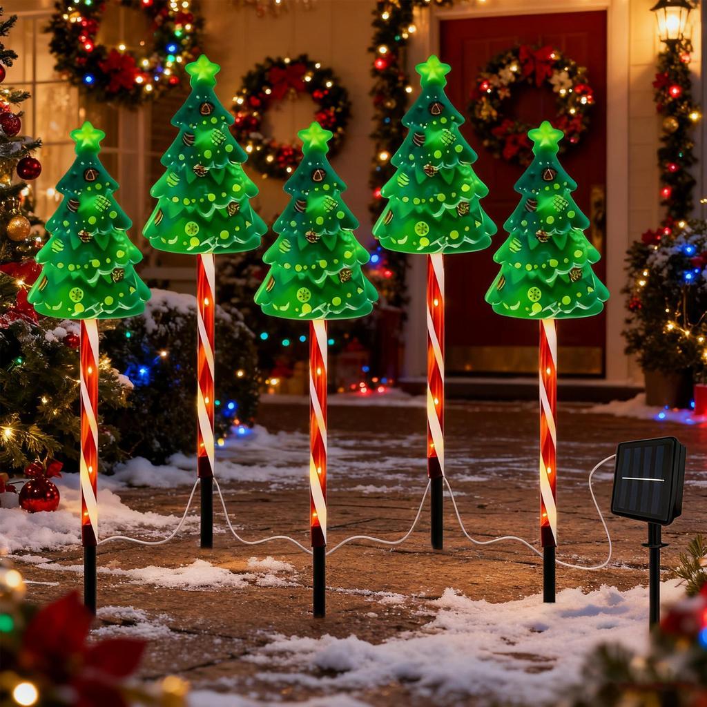 Christmas Tree Pathway Light 600mAh Solar Powered Waterproof Outdoor Christmas Decorations for Yard Driveway Pathway Front Door
