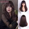 18 Inch Long Synthetic Wig with Bangs Dark Root Ombre Color Natural Headline Heat Resistant Hair Wigs for Women