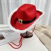 Chapéu de Cowboy Luminoso Festa do Papai Noel de Moda Chapéus de Feltro Vermelho Ocidental Chapéu de Cowgirl de Aba Larga Chapéu de Jazz Para Mulheres Homens
