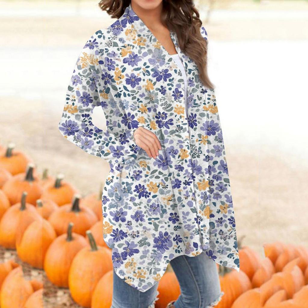 Women's Fashion Casual Retro  Print Mid-Length Cardigan Jacket