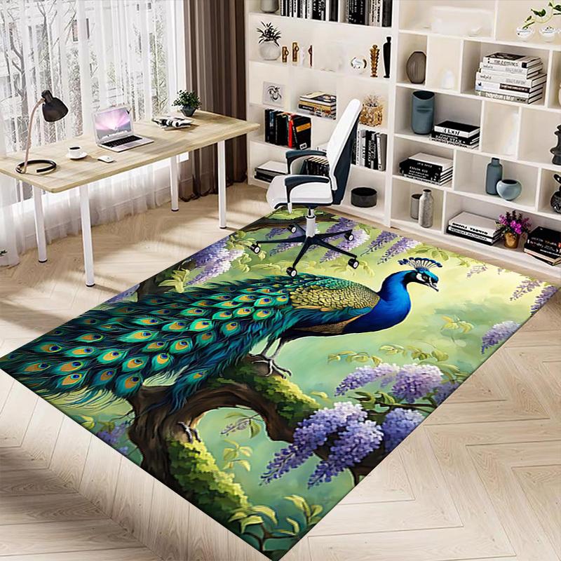 1PC Peacock Flowers Non-Slip Floor carpet, suitable for Office, bedroomand playrooms. It can also be used as a sofa footrest cover-T49