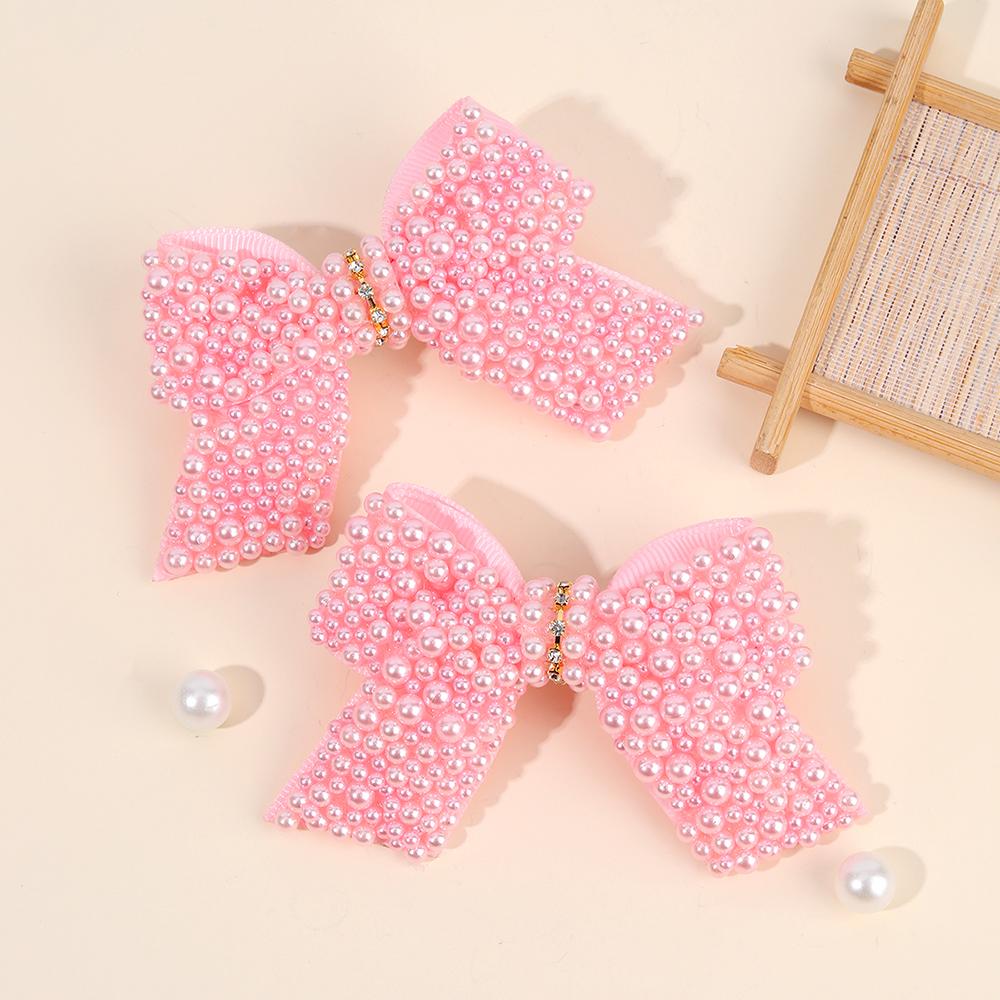 2Pcs Pearl Bow Hair Clips Sweet Elegant Rhinestone Bownot Hairpin For Girls Children Women Boutique Headdress Hair Accessories