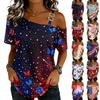 Women's Fashion Casual Print Sexy Off-the-shoulder Short Sleeve T-shirt Top